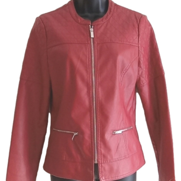 Guess Jackets & Blazers - Guess | Red Burgundy Wine Faux Leather Jacket